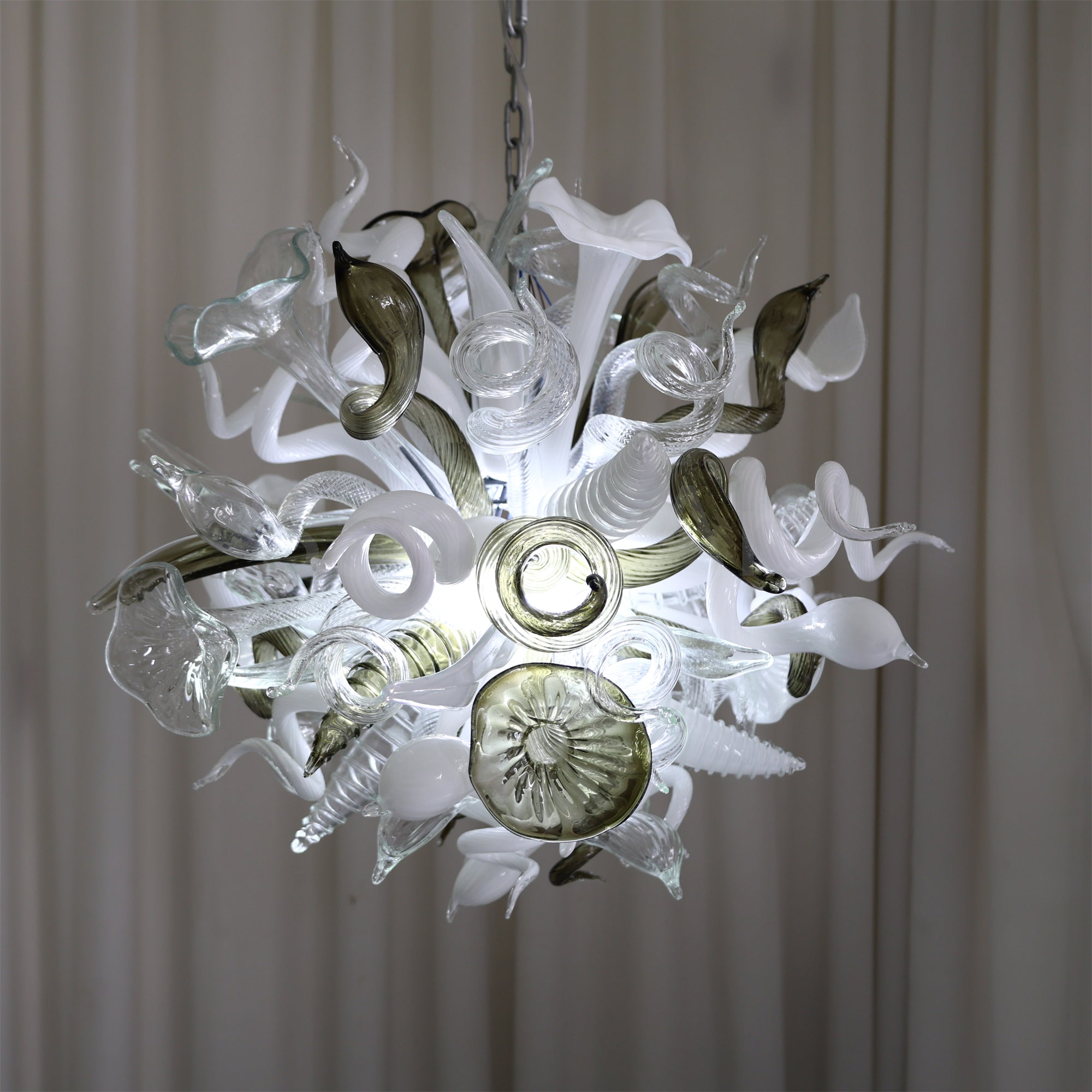 Fashion design white mixed green grey color hand made blown glass chihuly style art chandelier