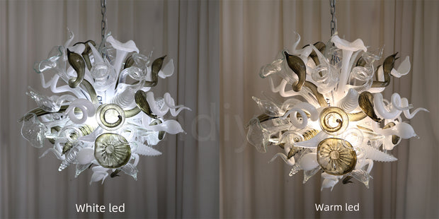 Fashion design white mixed green grey color hand made blown glass chihuly style art chandelier