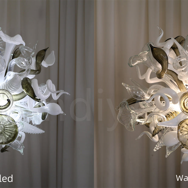Fashion design white mixed green grey color hand made blown glass chihuly style art chandelier