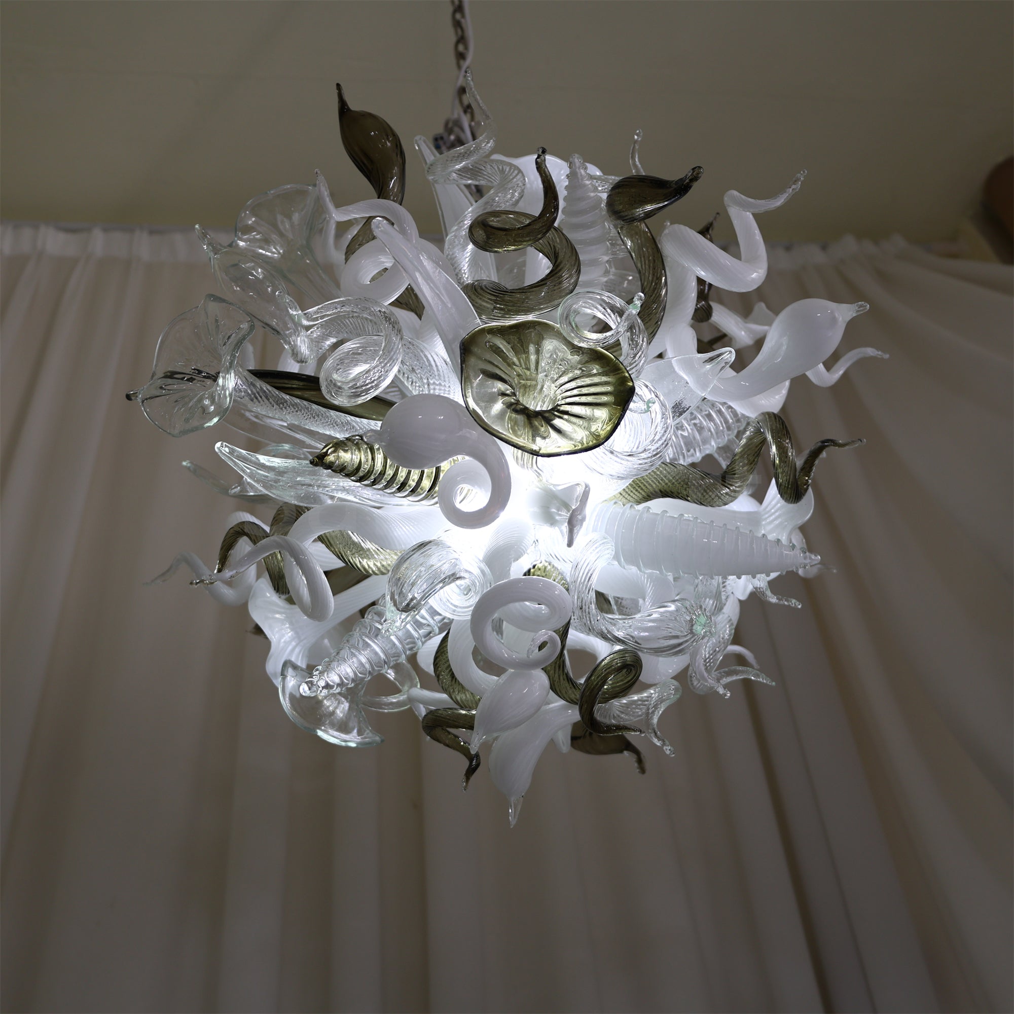 Fashion design white mixed green grey color hand made blown glass chihuly style art chandelier