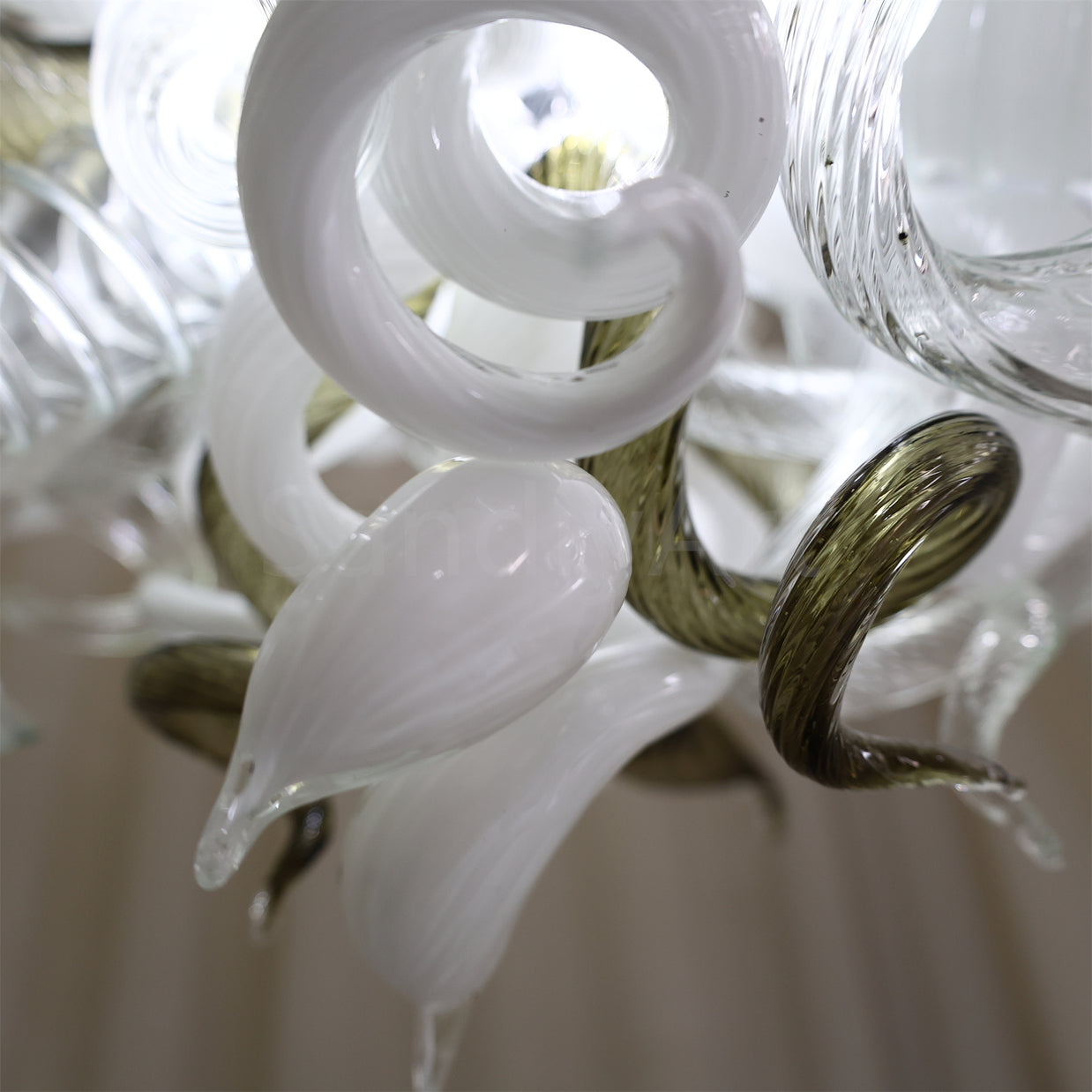 Fashion design white mixed green grey color hand made blown glass chihuly style art chandelier