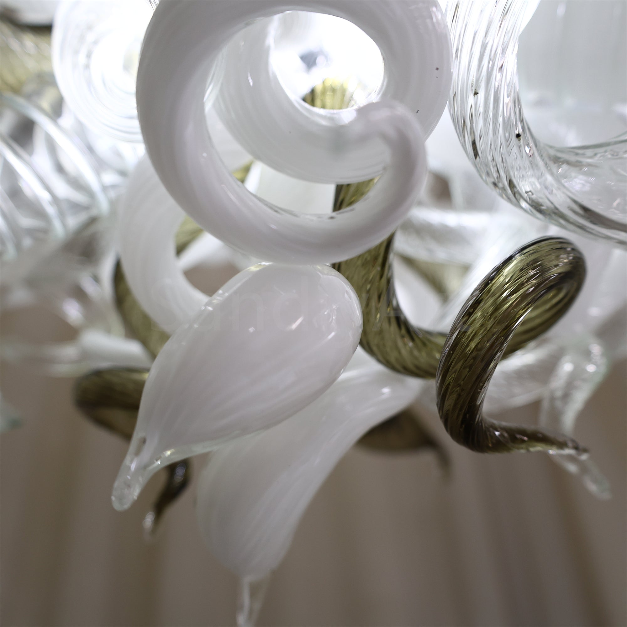 Fashion design white mixed green grey color hand made blown glass chihuly style art chandelier