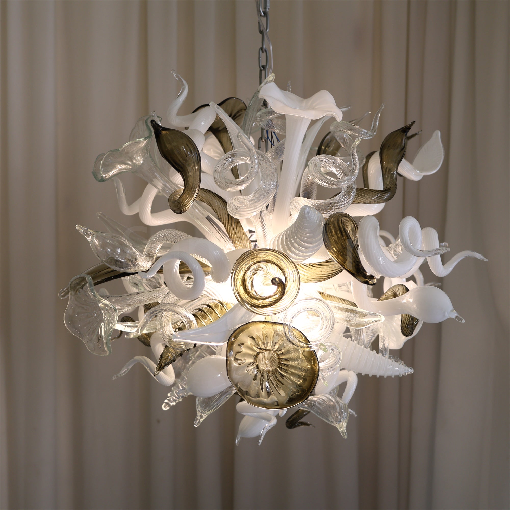 Fashion design white mixed green grey color hand made blown glass chihuly style art chandelier
