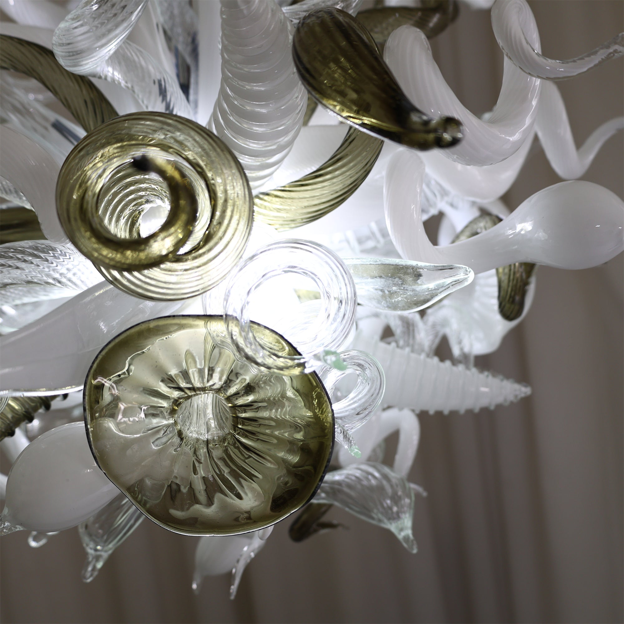 Fashion design white mixed green grey color hand made blown glass chihuly style art chandelier