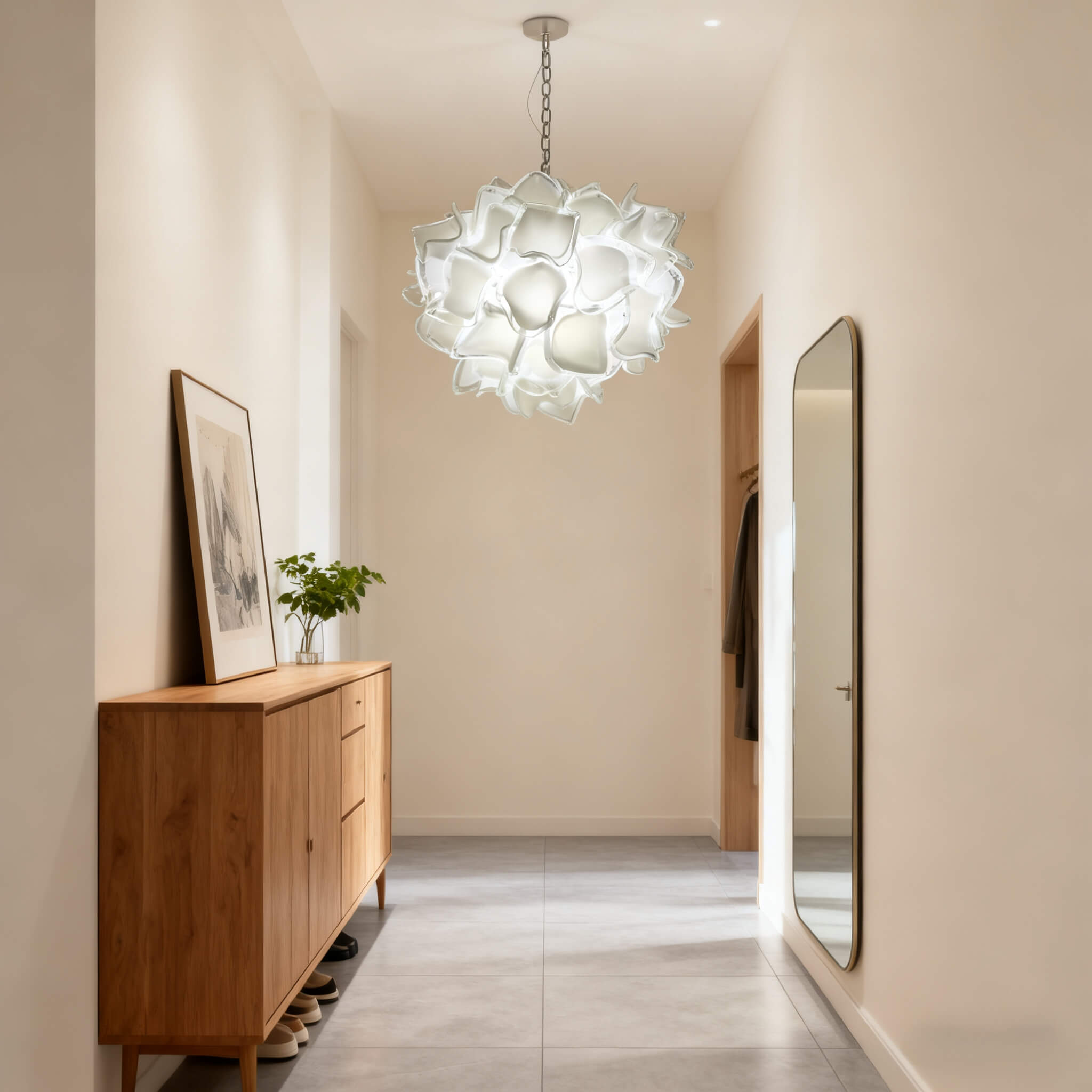 white glass floral chandelier