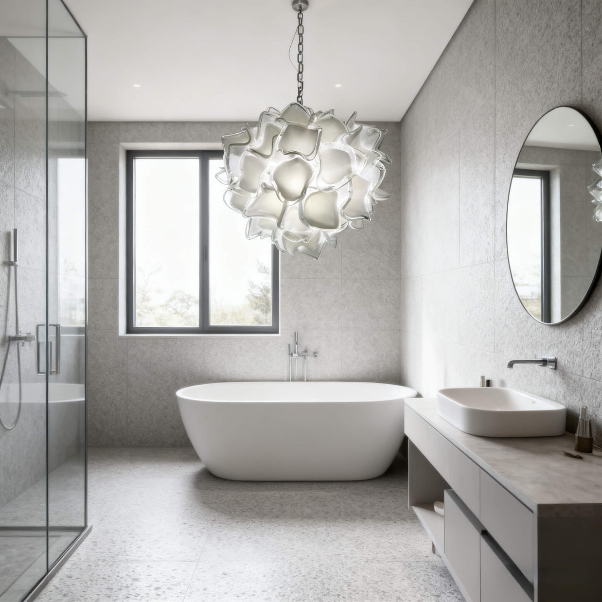 white glass floral chandelier