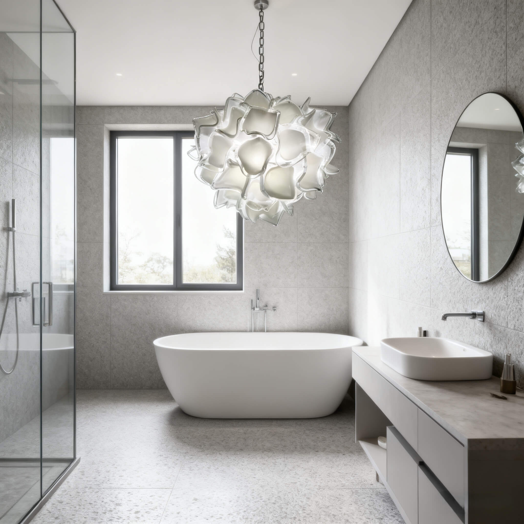 white glass floral chandelier