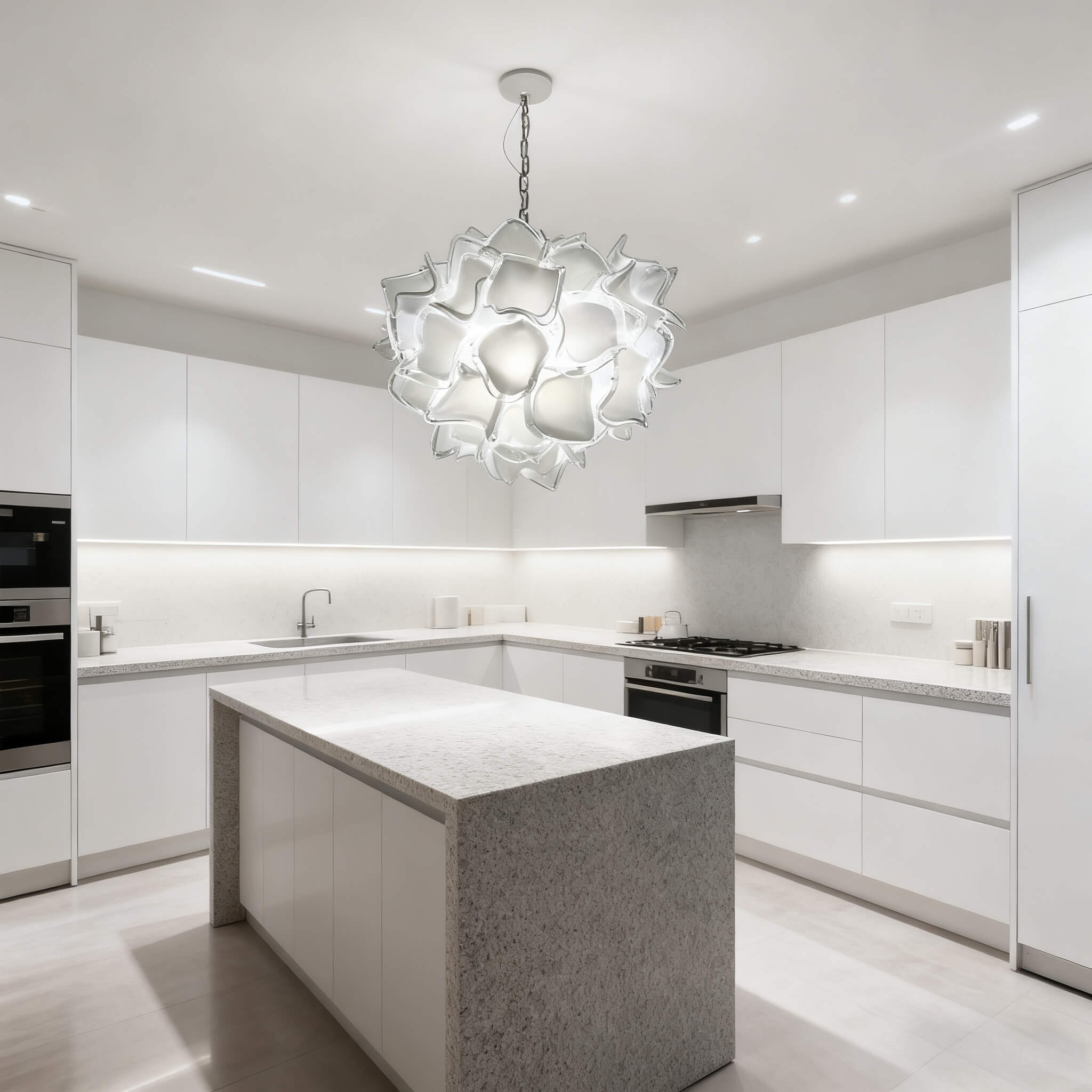 white glass floral chandelier