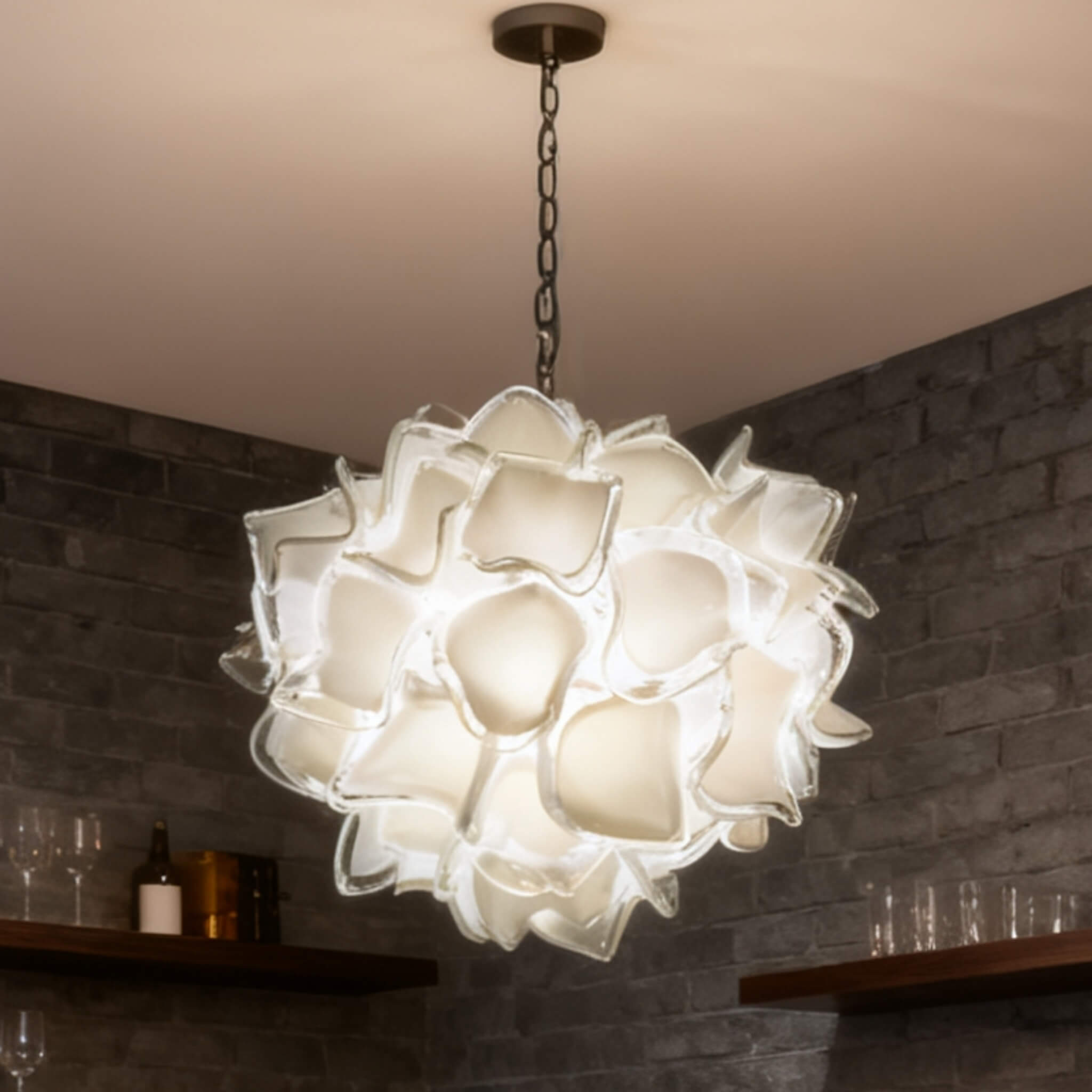 white glass floral chandelier