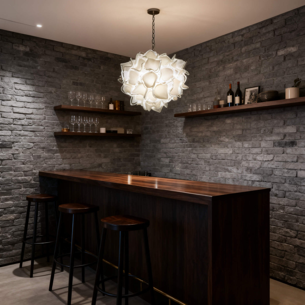 white glass floral chandelier