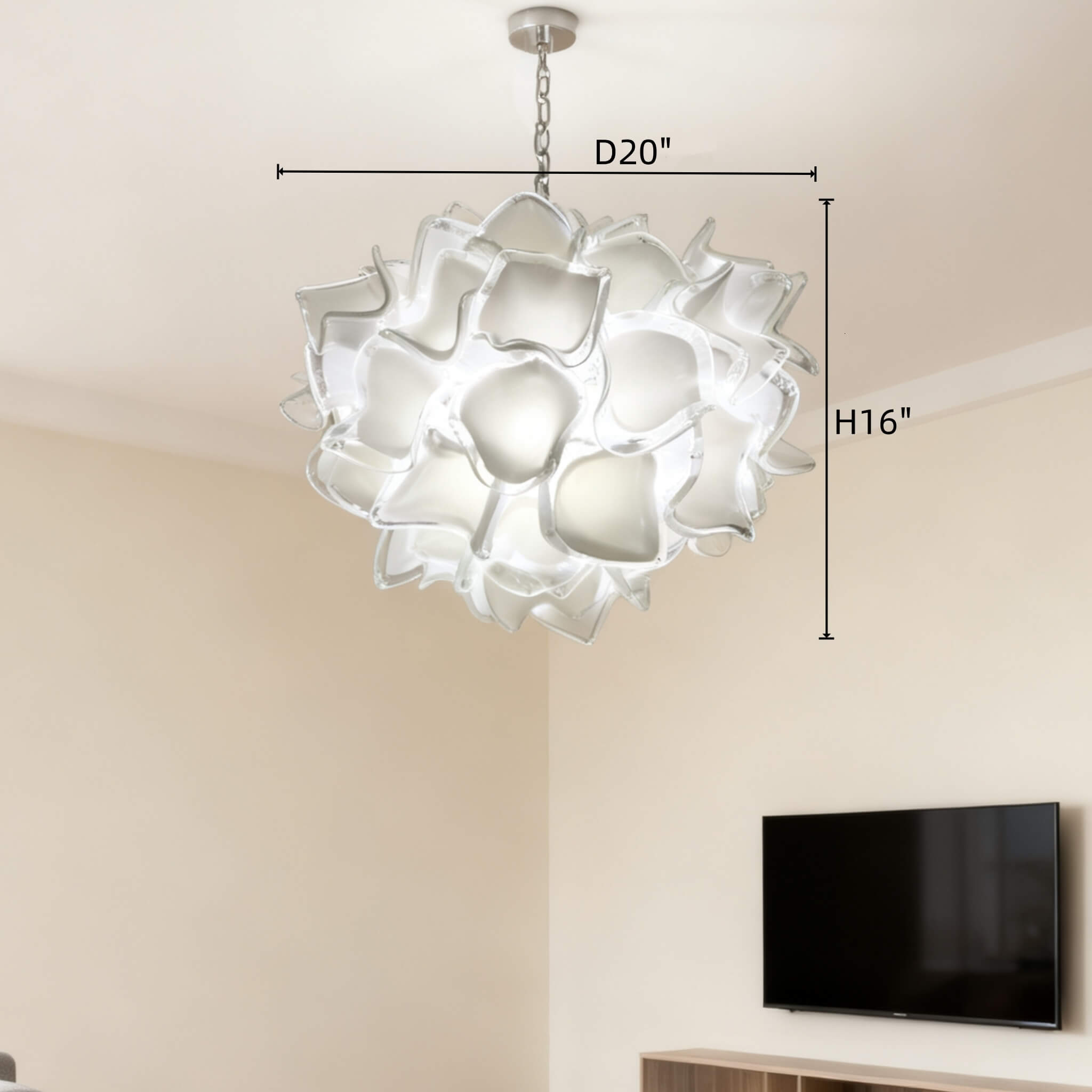 white glass floral chandelier