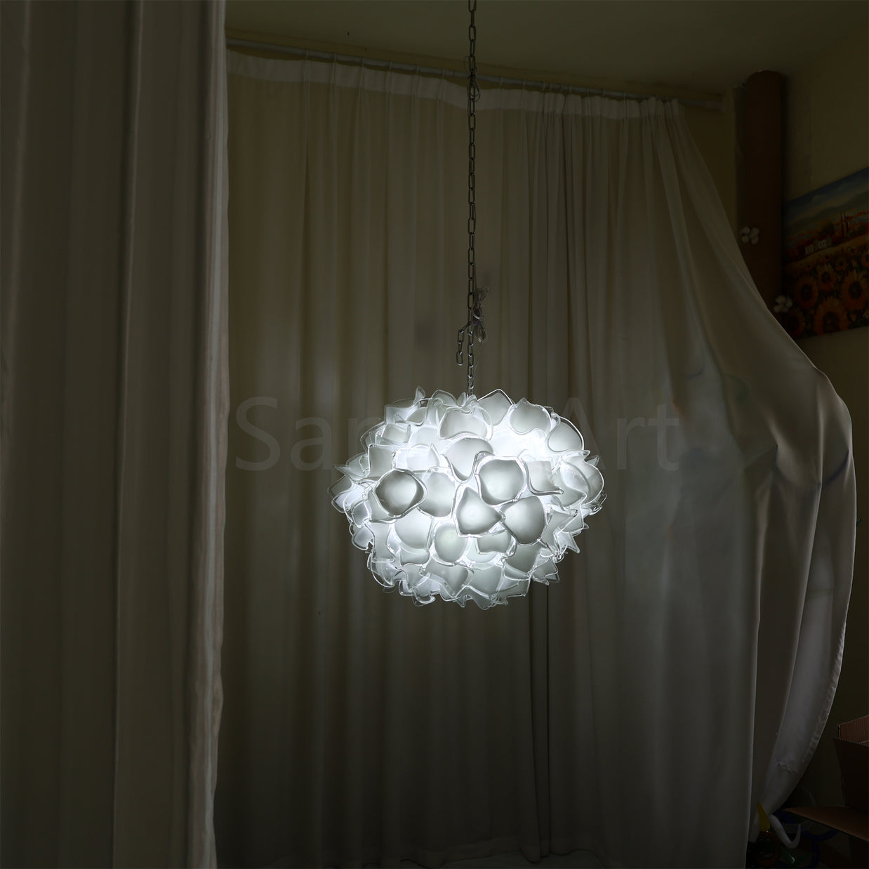 Custom modern design Dining room decoration White flower chandelier