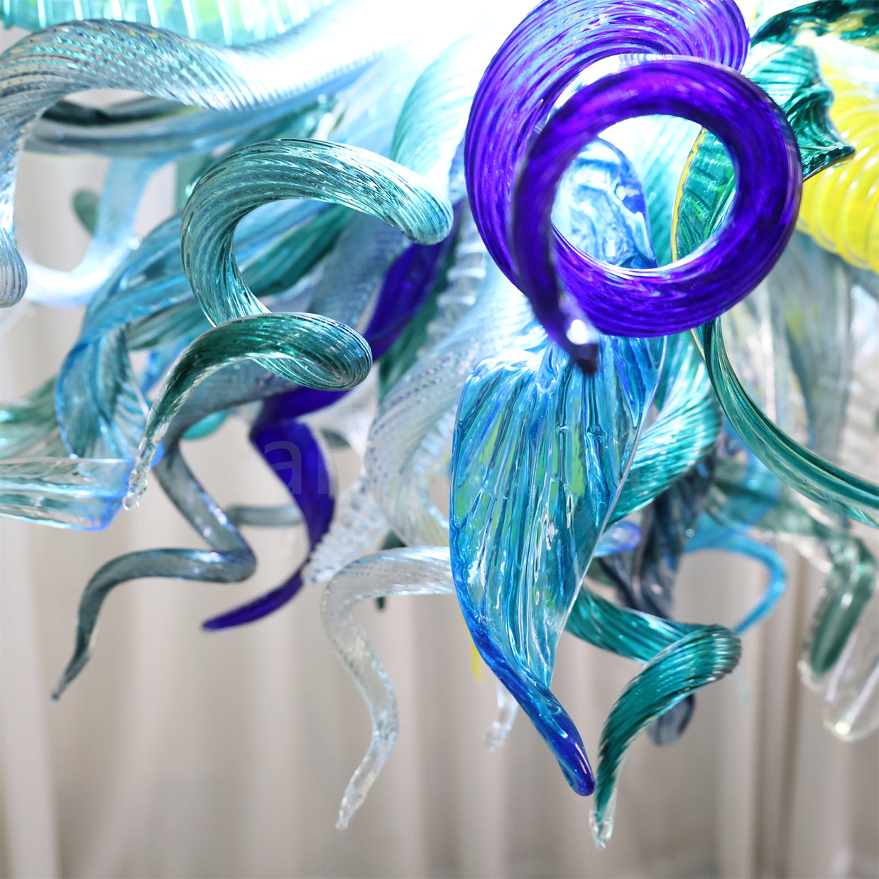 Big round shap mixed horn leaves spiral tendrils hand made murano glass chandelier Inspired by Dale Chihuly