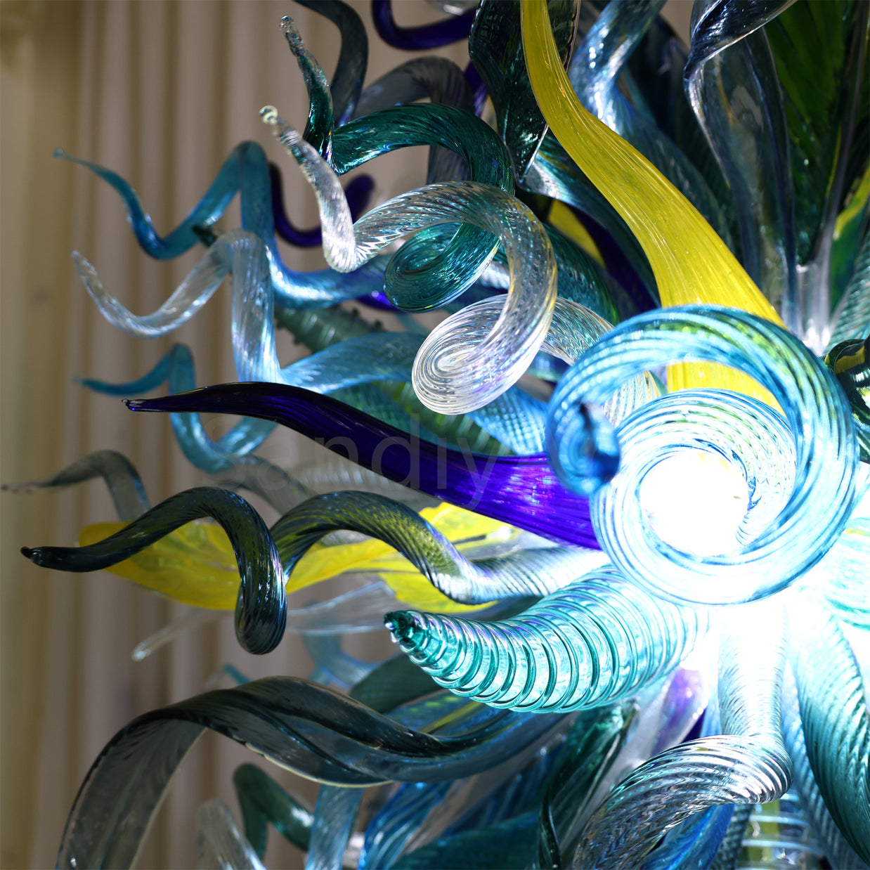 Big round shap mixed horn leaves spiral tendrils hand made murano glass chandelier Inspired by Dale Chihuly