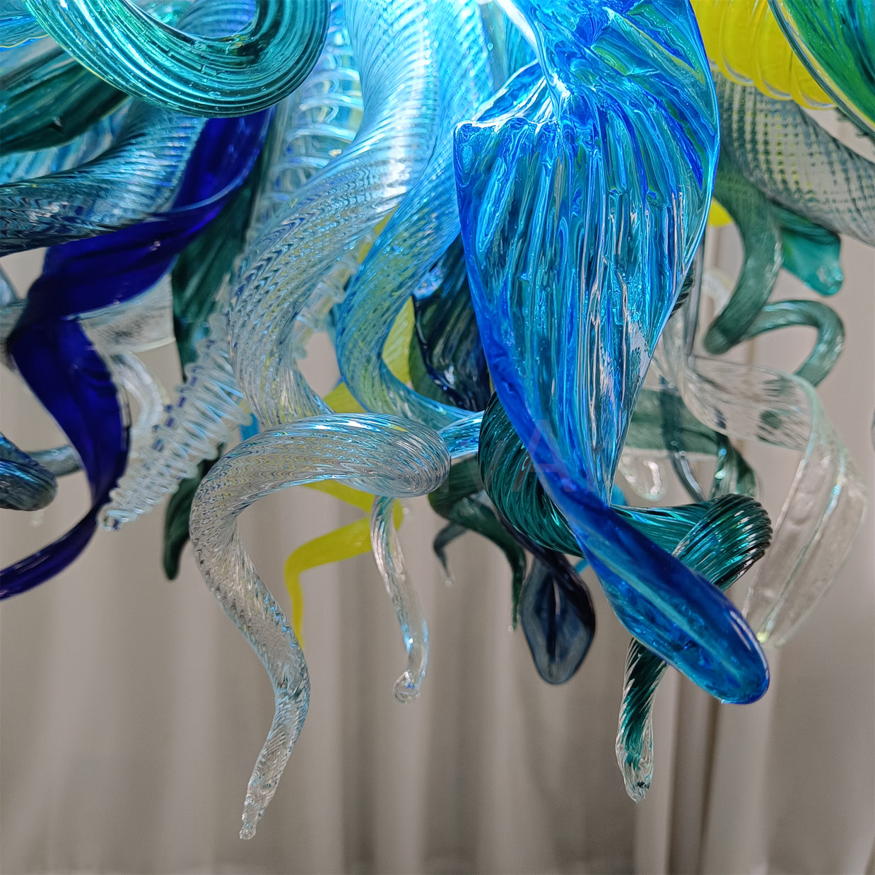 Big round shap mixed horn leaves spiral tendrils hand made murano glass chandelier Inspired by Dale Chihuly