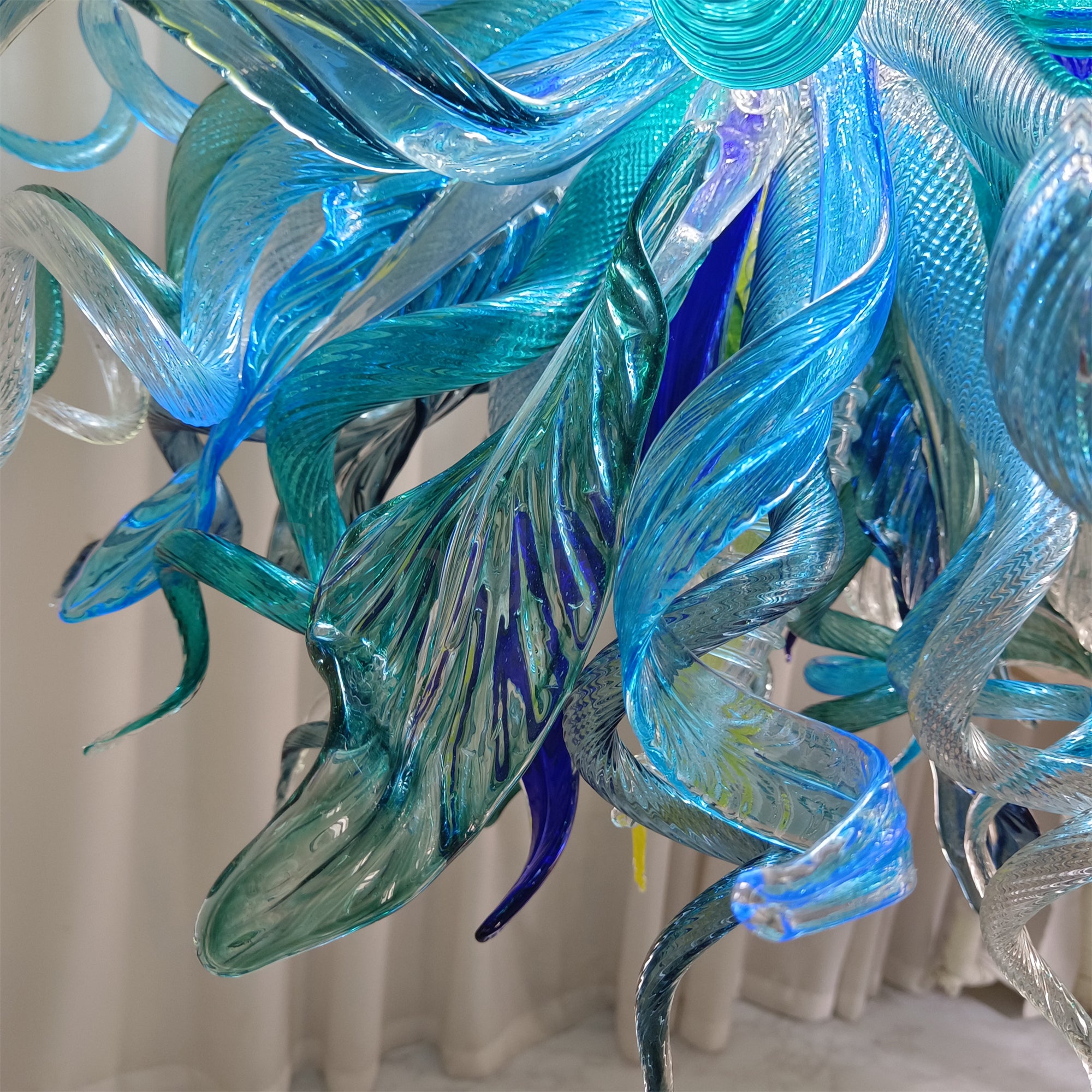 Big round shap mixed horn leaves spiral tendrils hand made murano glass chandelier Inspired by Dale Chihuly
