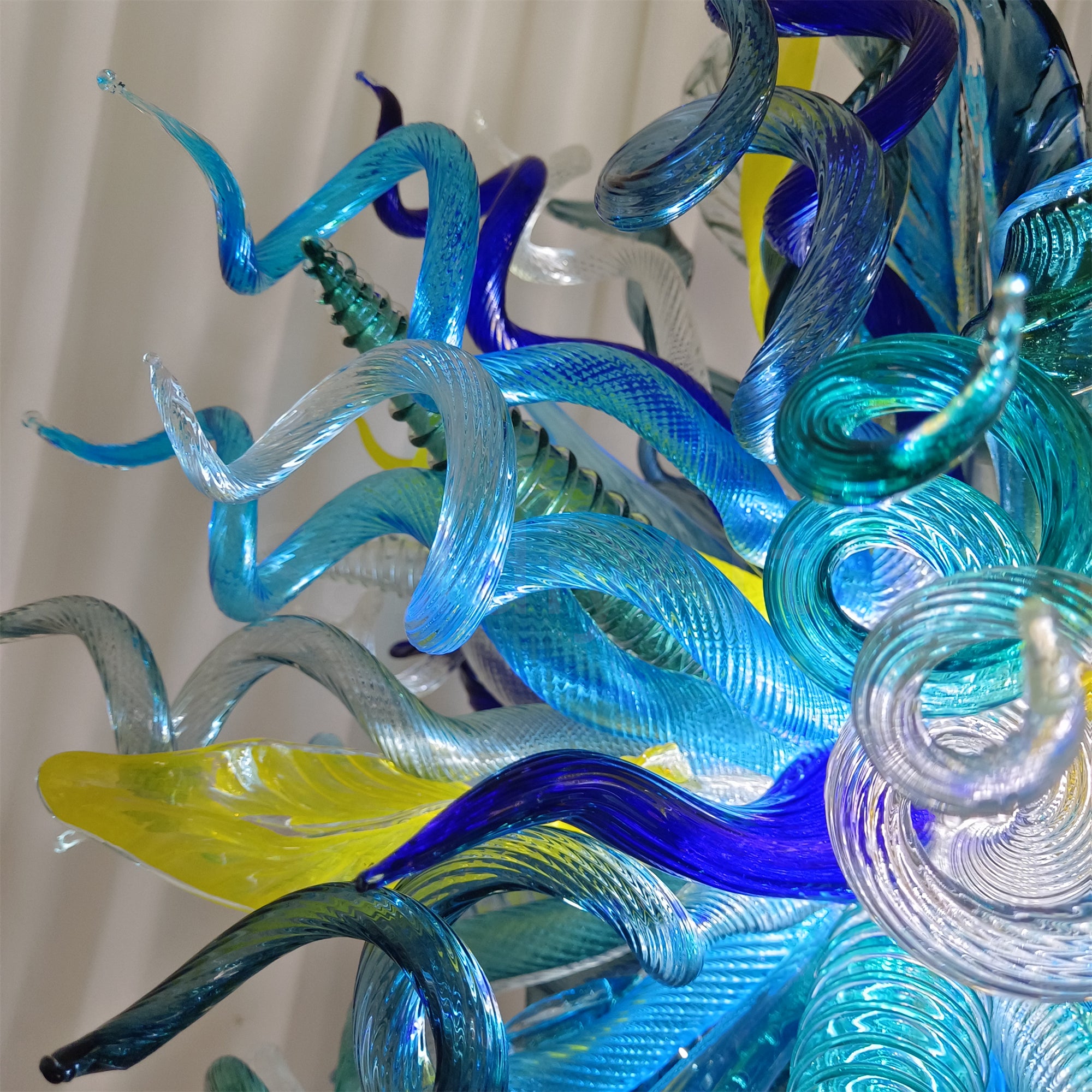 Big round shap mixed horn leaves spiral tendrils hand made murano glass chandelier Inspired by Dale Chihuly