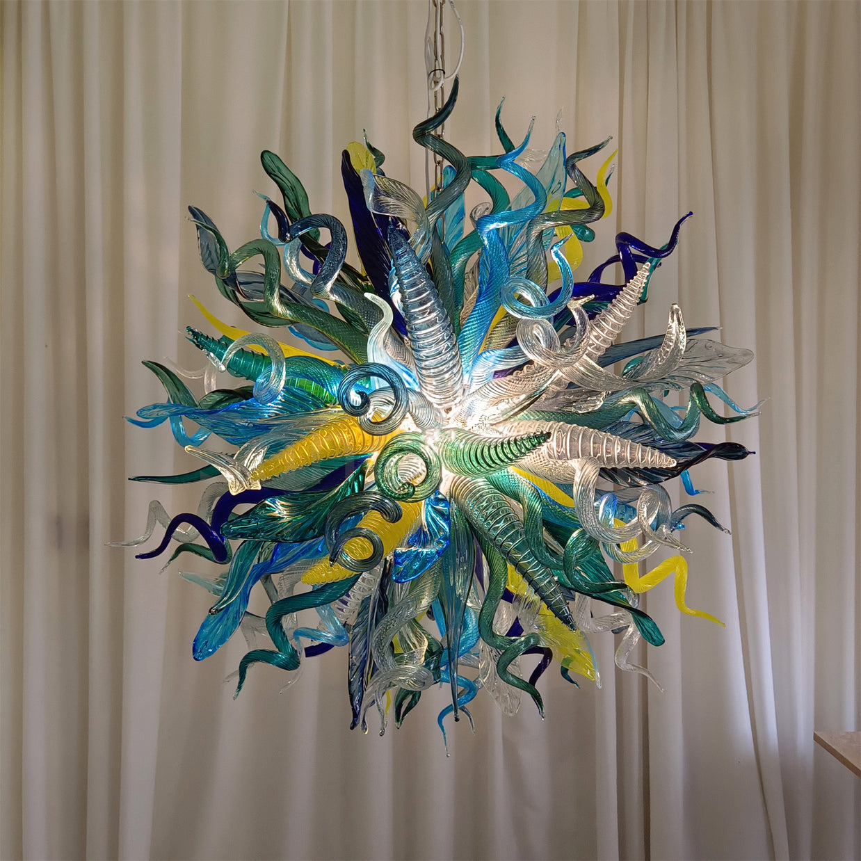 Big round shap mixed horn leaves spiral tendrils hand made murano glass chandelier Inspired by Dale Chihuly