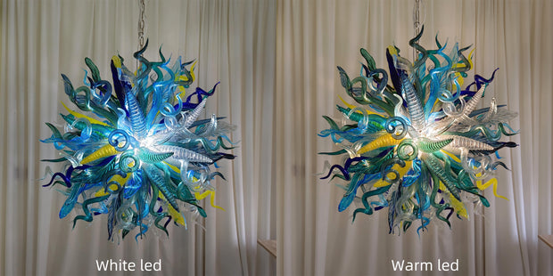 Big round shap mixed horn leaves spiral tendrils hand made murano glass chandelier Inspired by Dale Chihuly