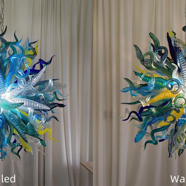 Big round shap mixed horn leaves spiral tendrils hand made murano glass chandelier Inspired by Dale Chihuly