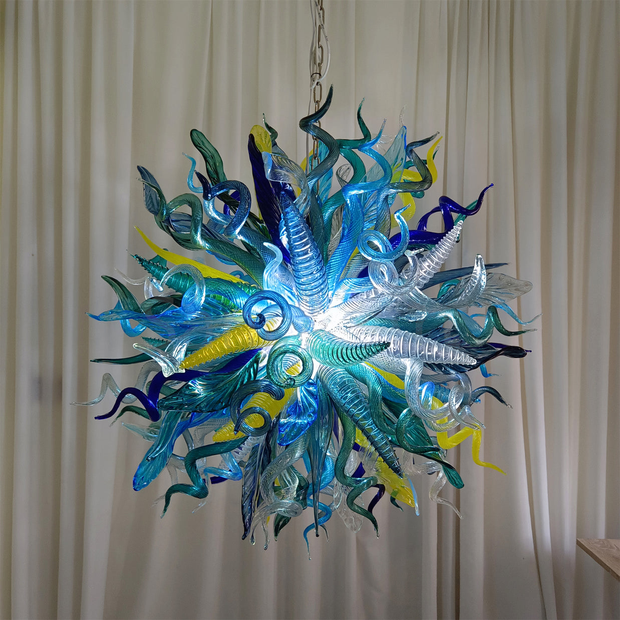 Big round shap mixed horn leaves spiral tendrils hand made murano glass chandelier Inspired by Dale Chihuly