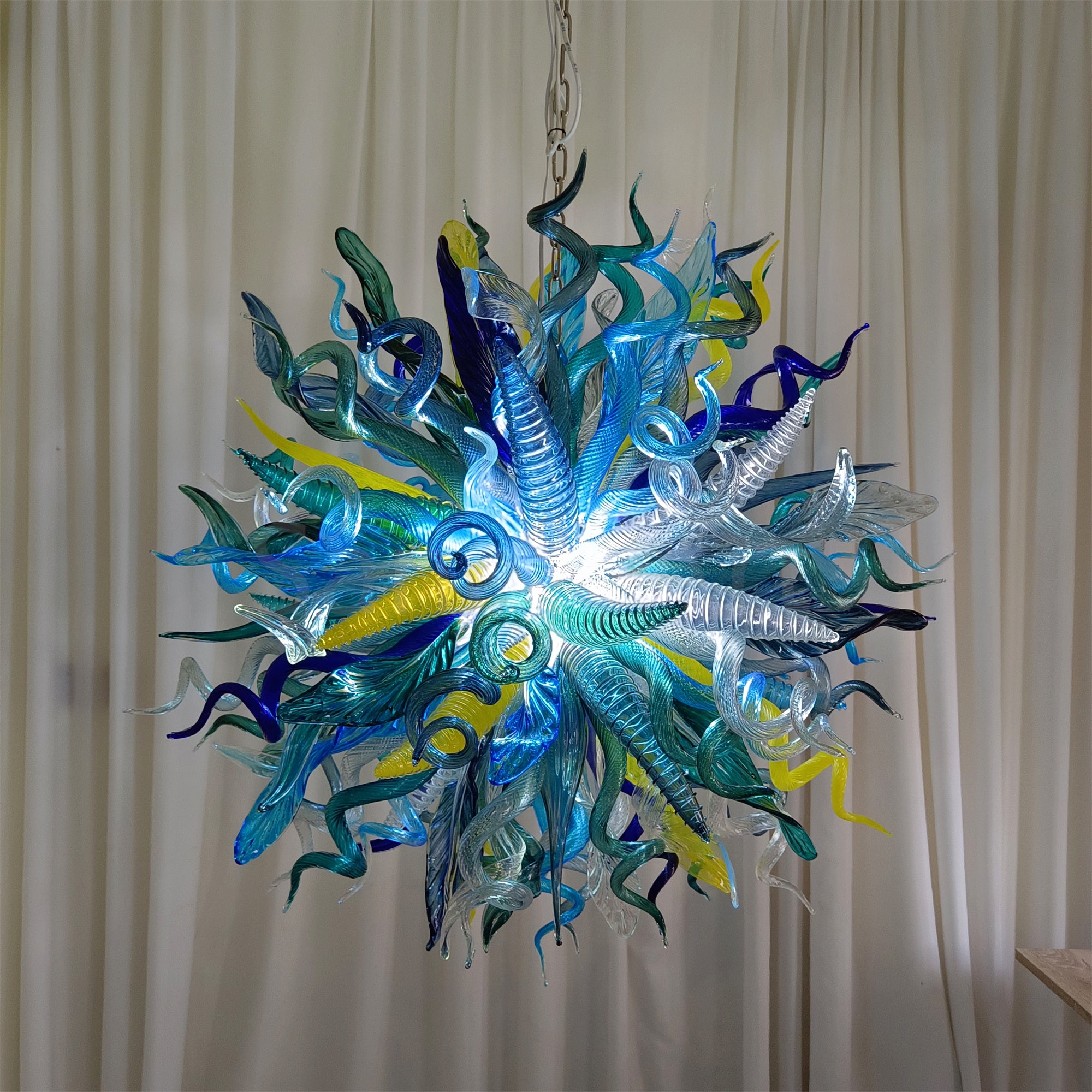 Big round shap mixed horn leaves spiral tendrils hand made murano glass chandelier Inspired by Dale Chihuly