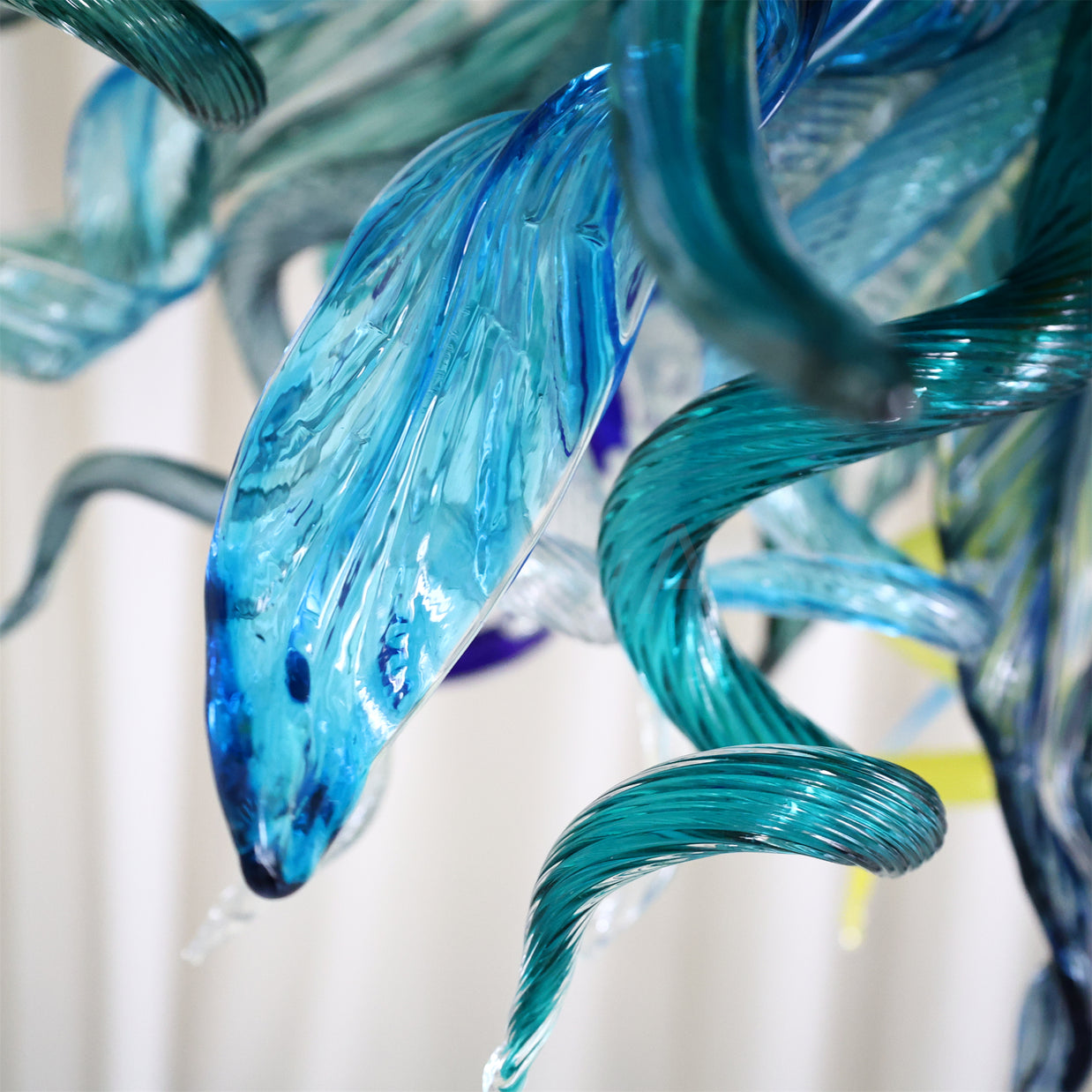 Big round shap mixed horn leaves spiral tendrils hand made murano glass chandelier Inspired by Dale Chihuly