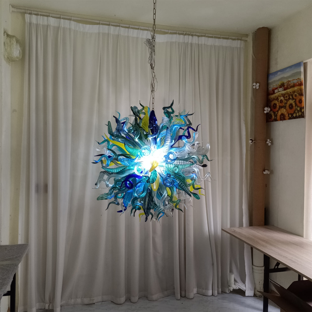 Big round shap mixed horn leaves spiral tendrils hand made murano glass chandelier Inspired by Dale Chihuly