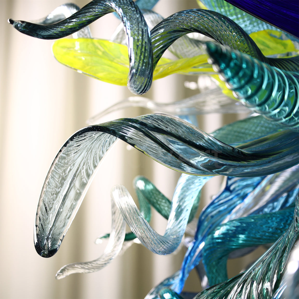 Big round shap mixed horn leaves spiral tendrils hand made murano glass chandelier Inspired by Dale Chihuly