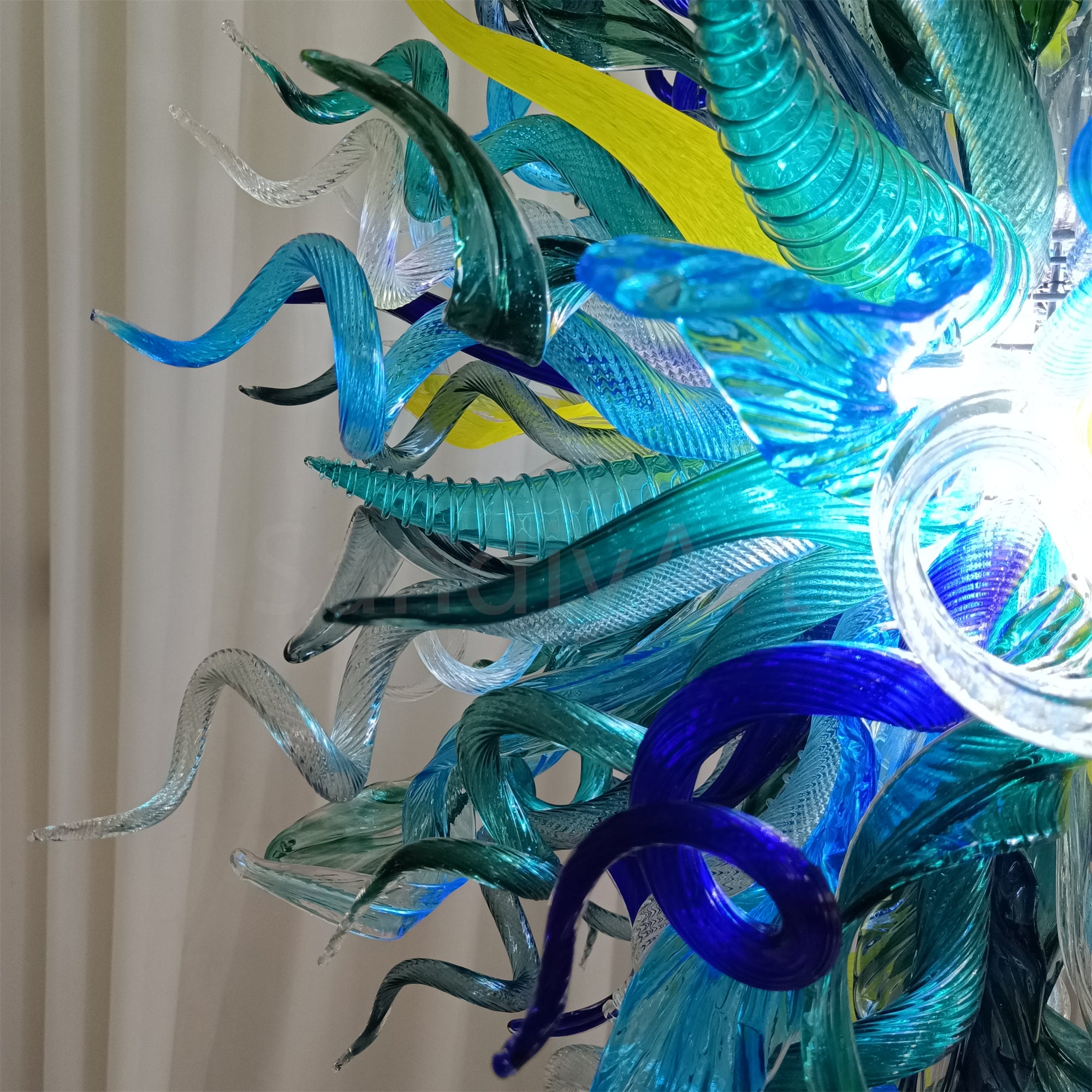 Big round shap mixed horn leaves spiral tendrils hand made murano glass chandelier Inspired by Dale Chihuly