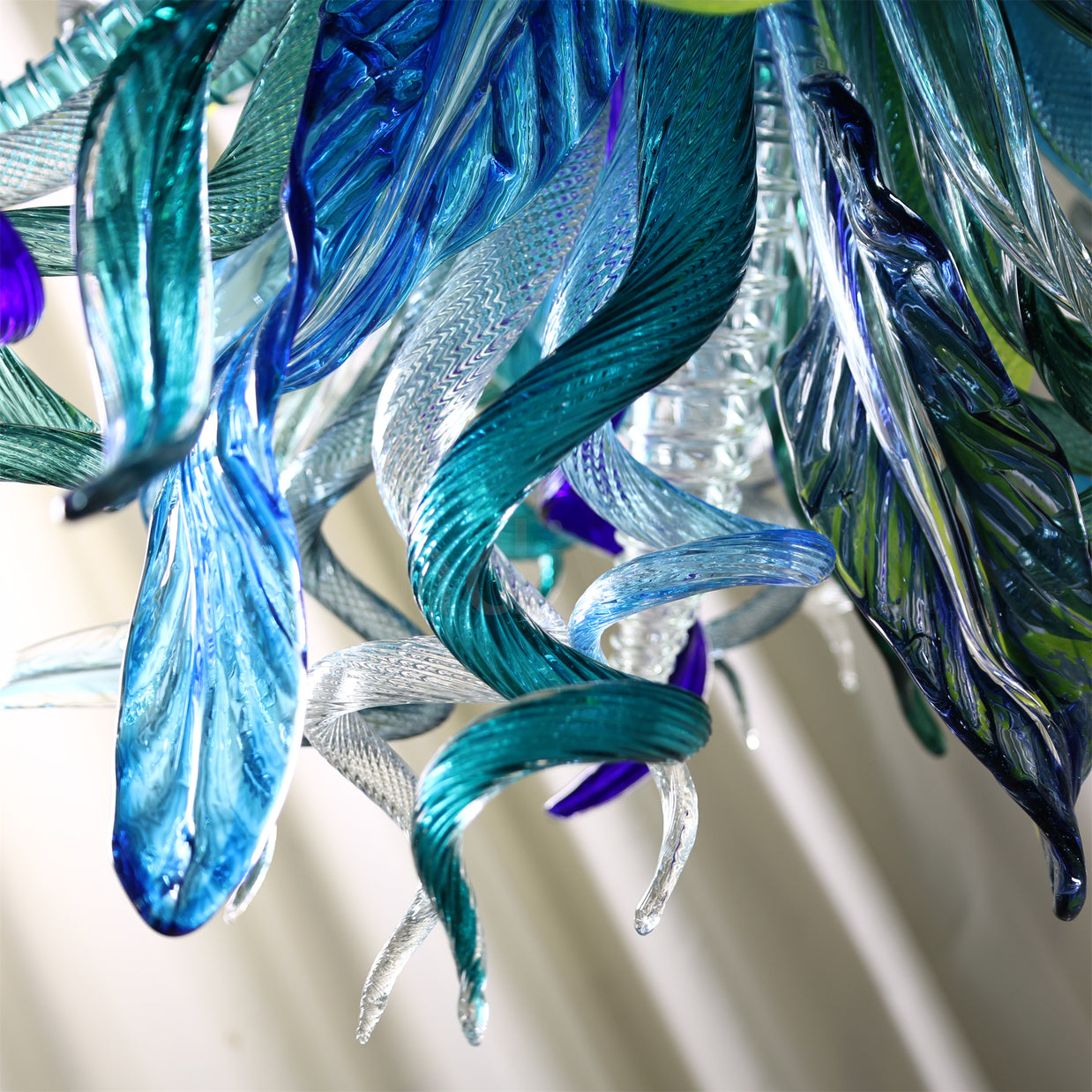 Big round shap mixed horn leaves spiral tendrils hand made murano glass chandelier Inspired by Dale Chihuly