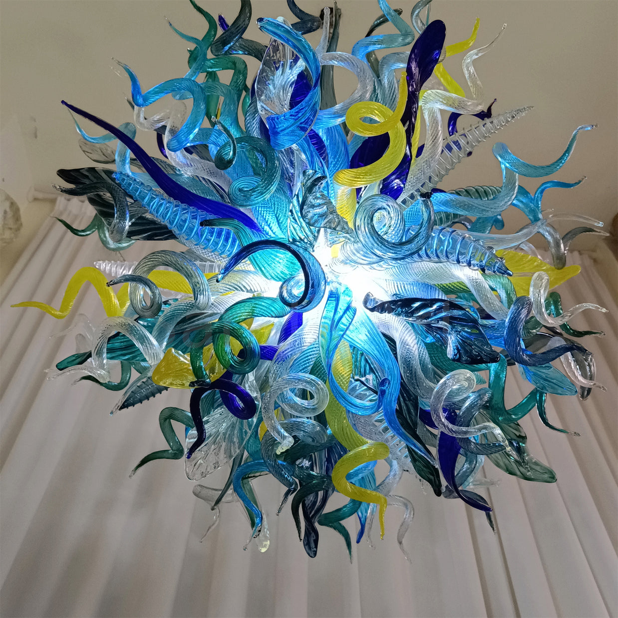 Big round shap mixed horn leaves spiral tendrils hand made murano glass chandelier Inspired by Dale Chihuly