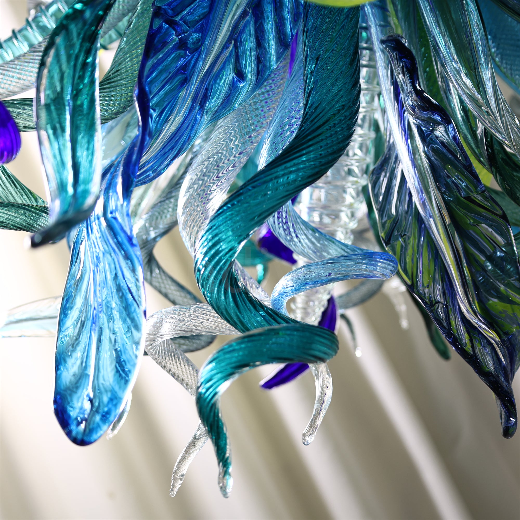 Big round shap mixed horn leaves spiral tendrils hand made murano glass chandelier Inspired by Dale Chihuly