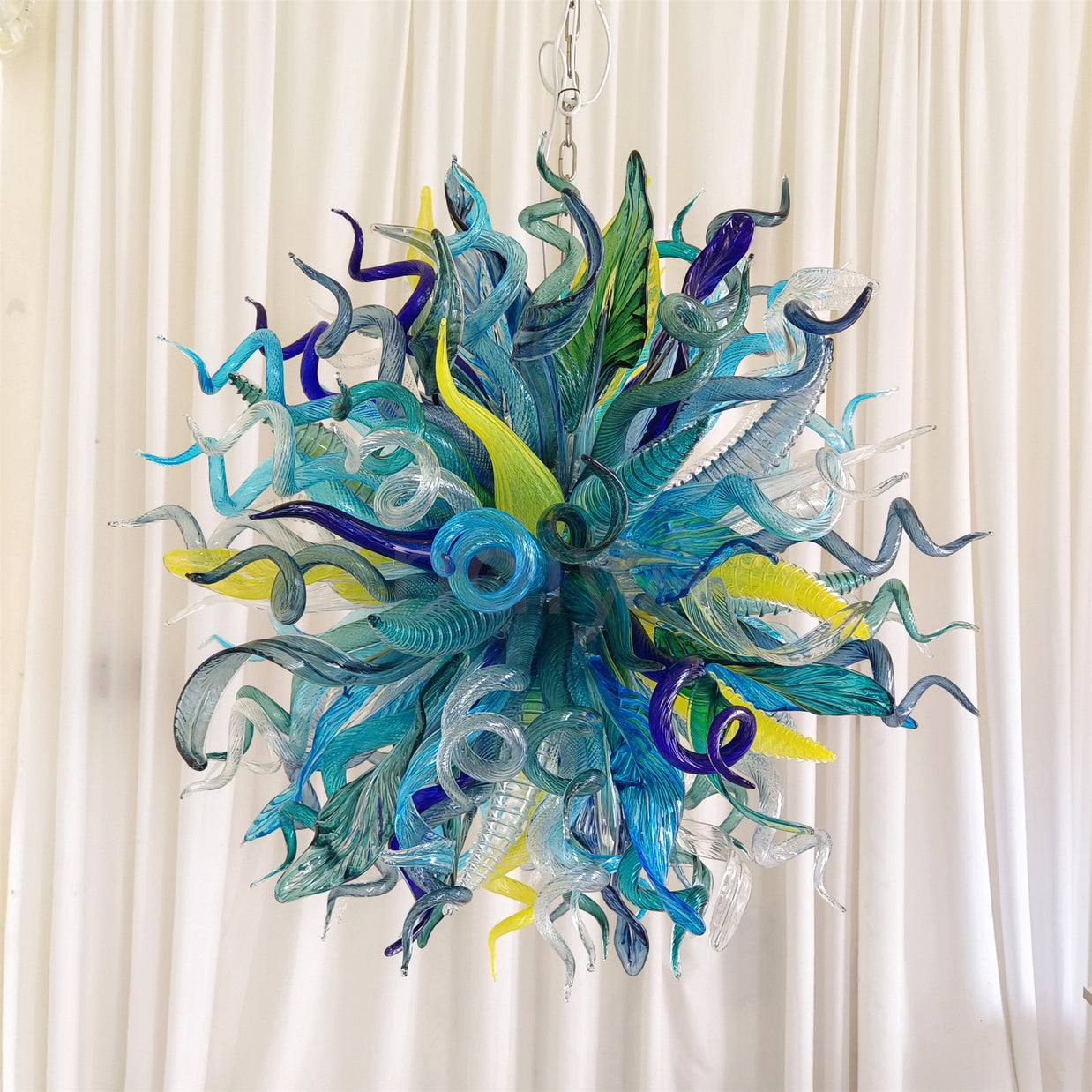 Big round shap mixed horn leaves spiral tendrils hand made murano glass chandelier Inspired by Dale Chihuly