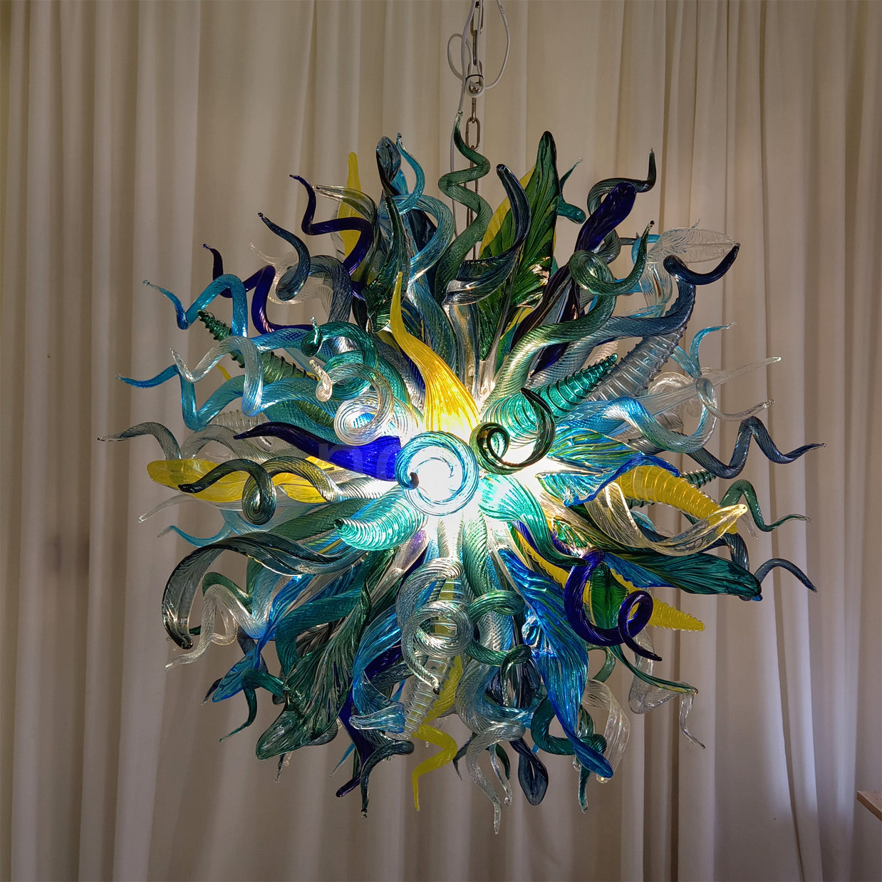 Big round shap mixed horn leaves spiral tendrils hand made murano glass chandelier Inspired by Dale Chihuly