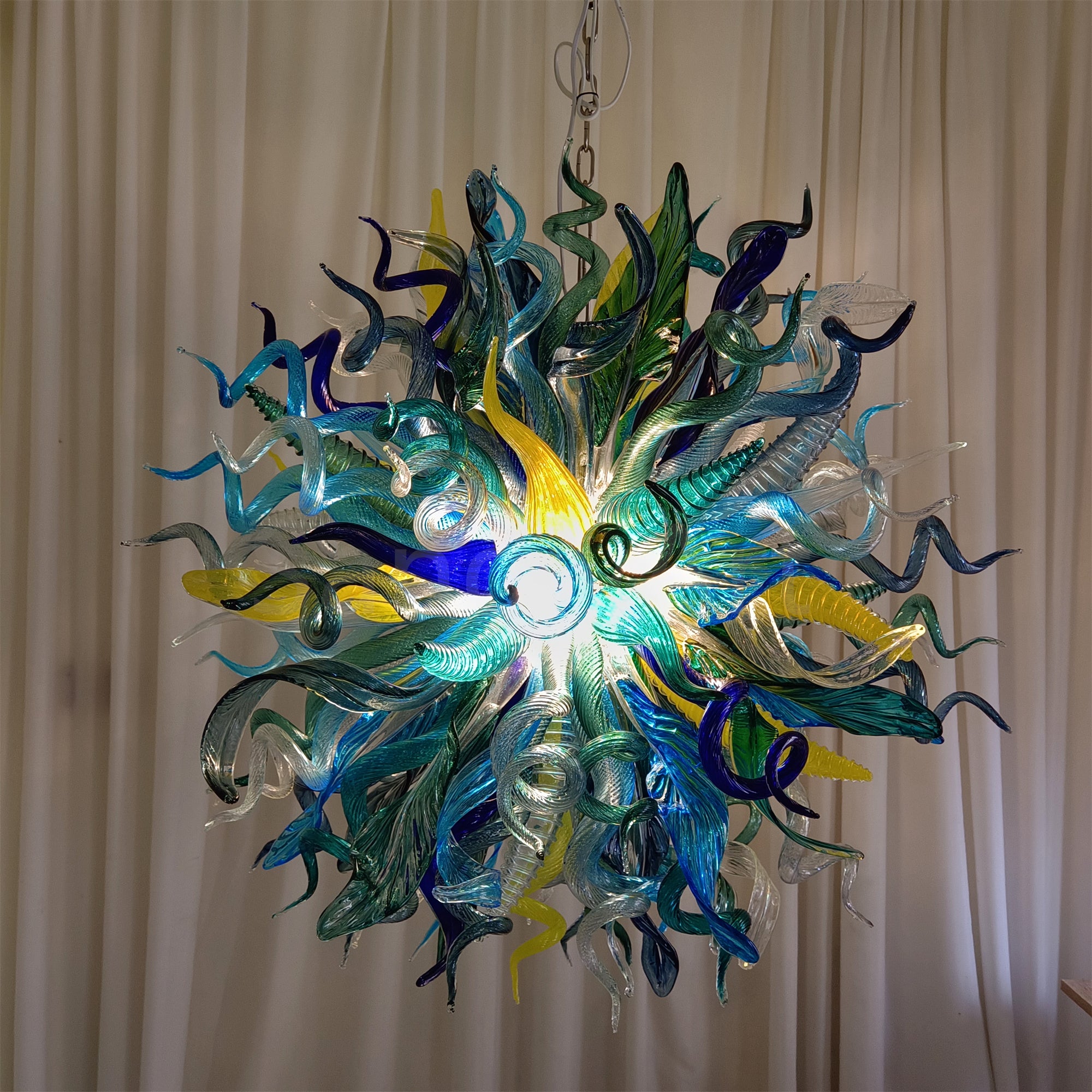 Big round shap mixed horn leaves spiral tendrils hand made murano glass chandelier Inspired by Dale Chihuly