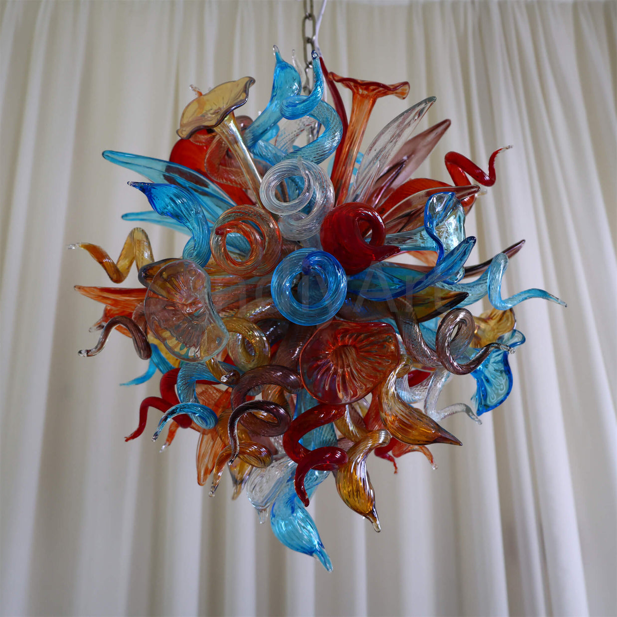blown glass colorful flower chandelier