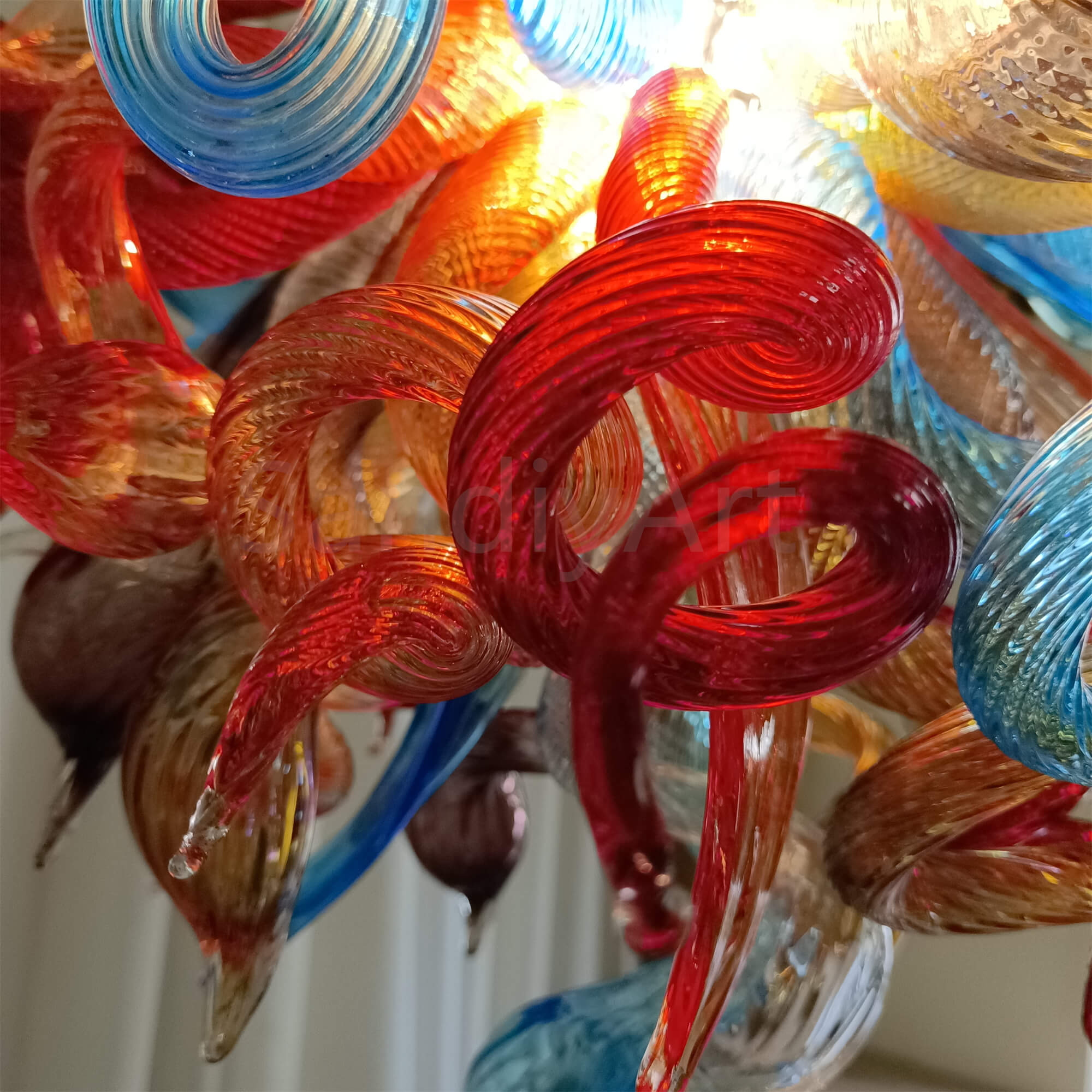 blown glass colorful flower chandelier