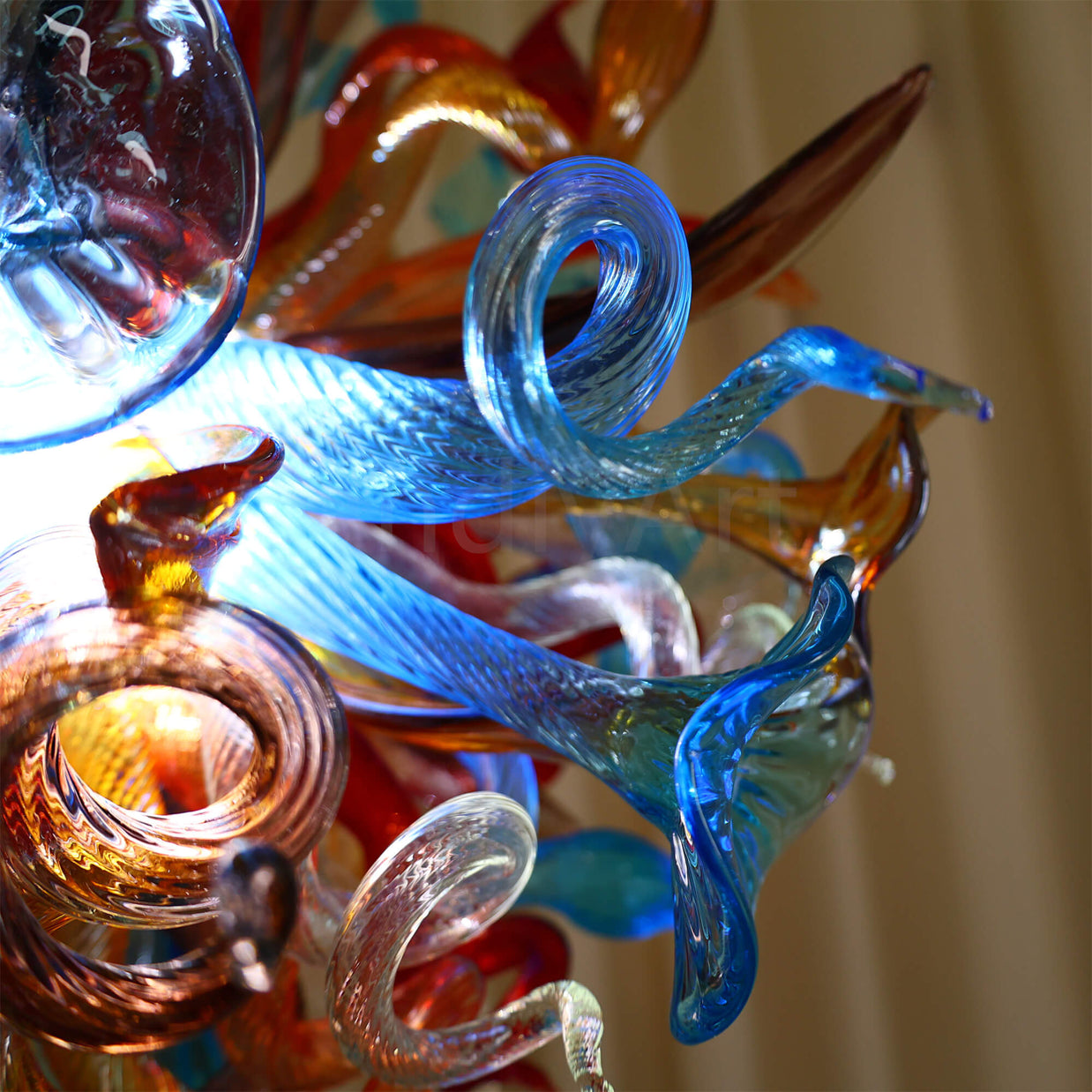 blown glass colorful flower chandelier