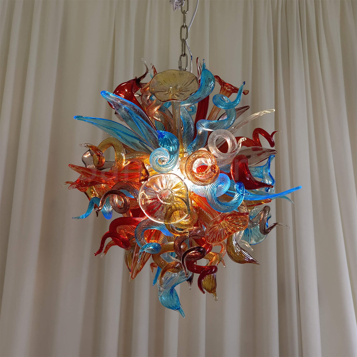 blown glass colorful flower chandelier
