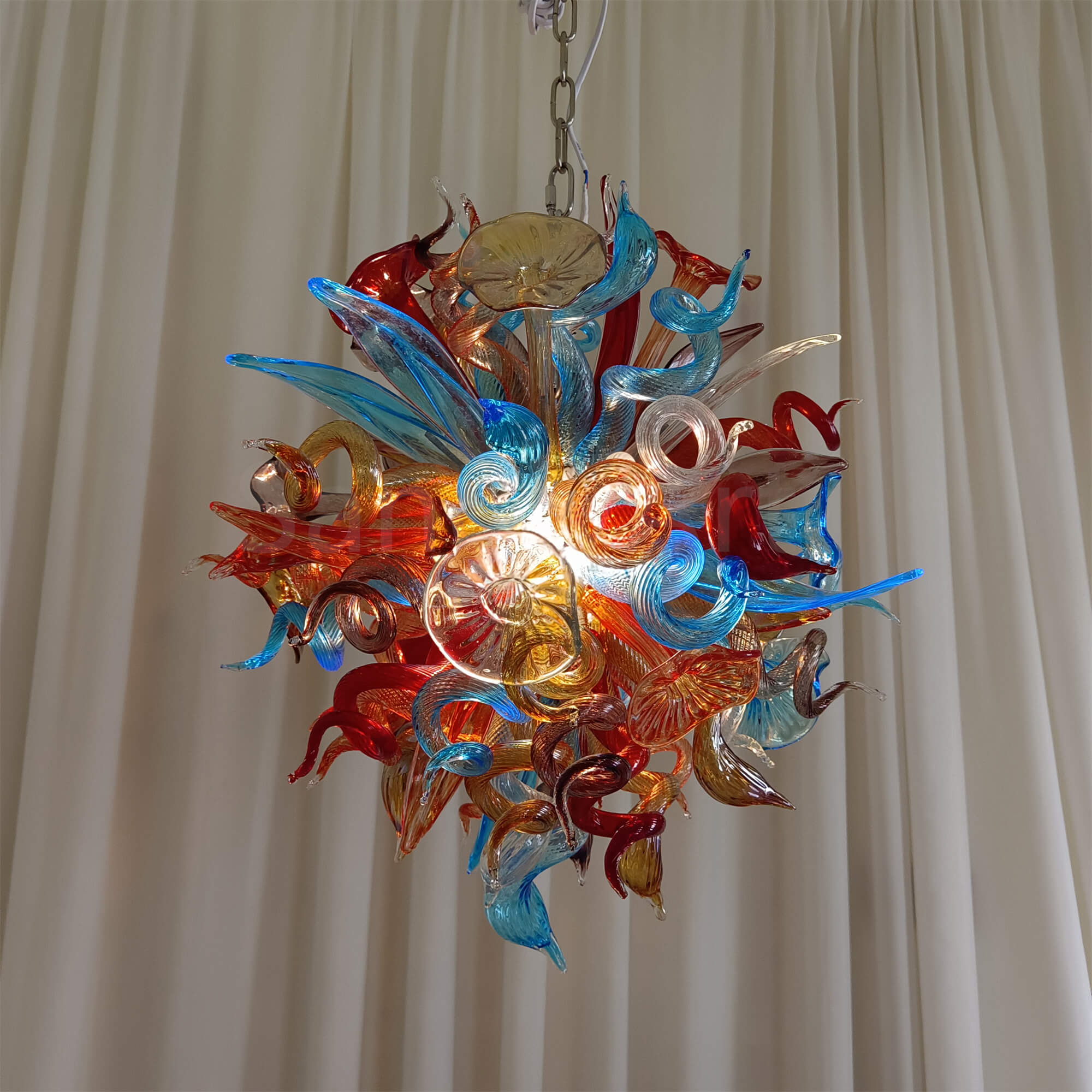 blown glass colorful flower chandelier