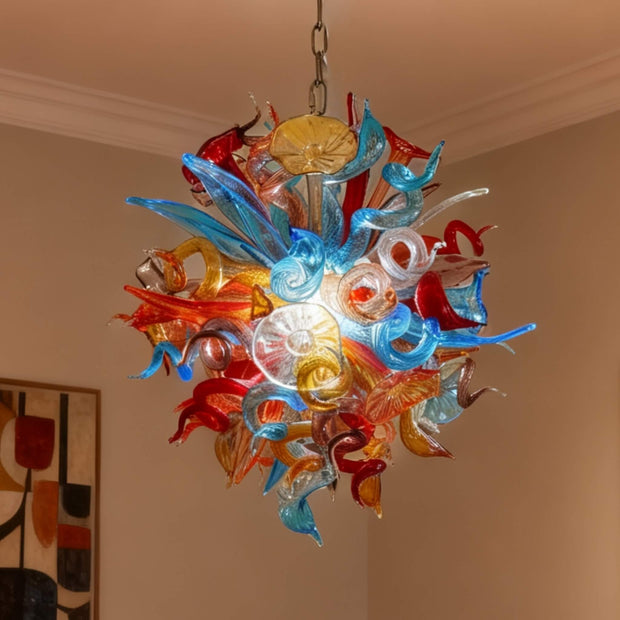 blown glass colorful flower chandelier