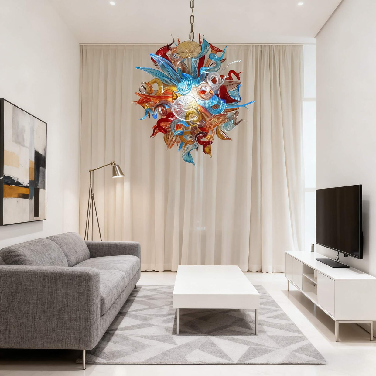 blown glass colorful flower chandelier