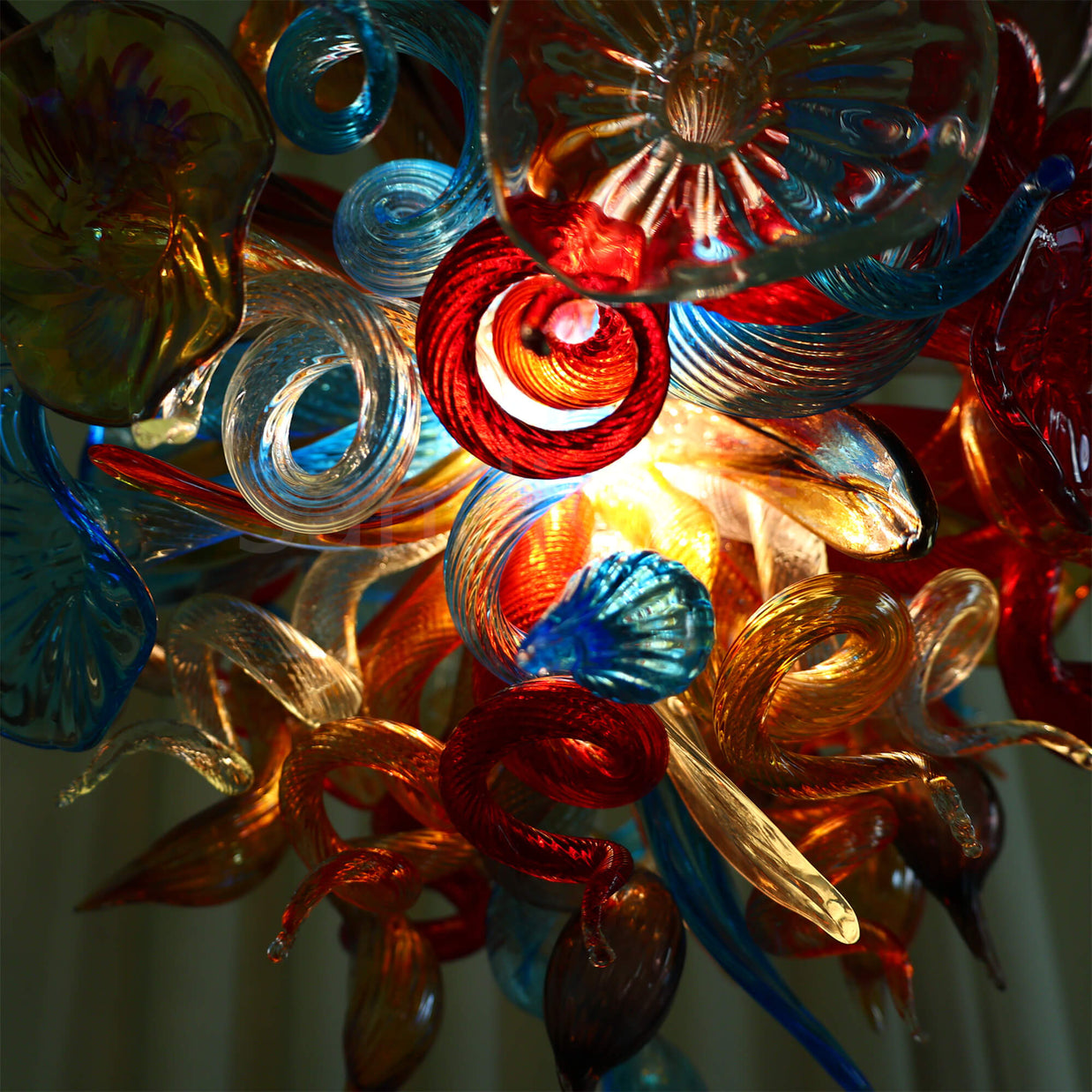 blown glass colorful flower chandelier