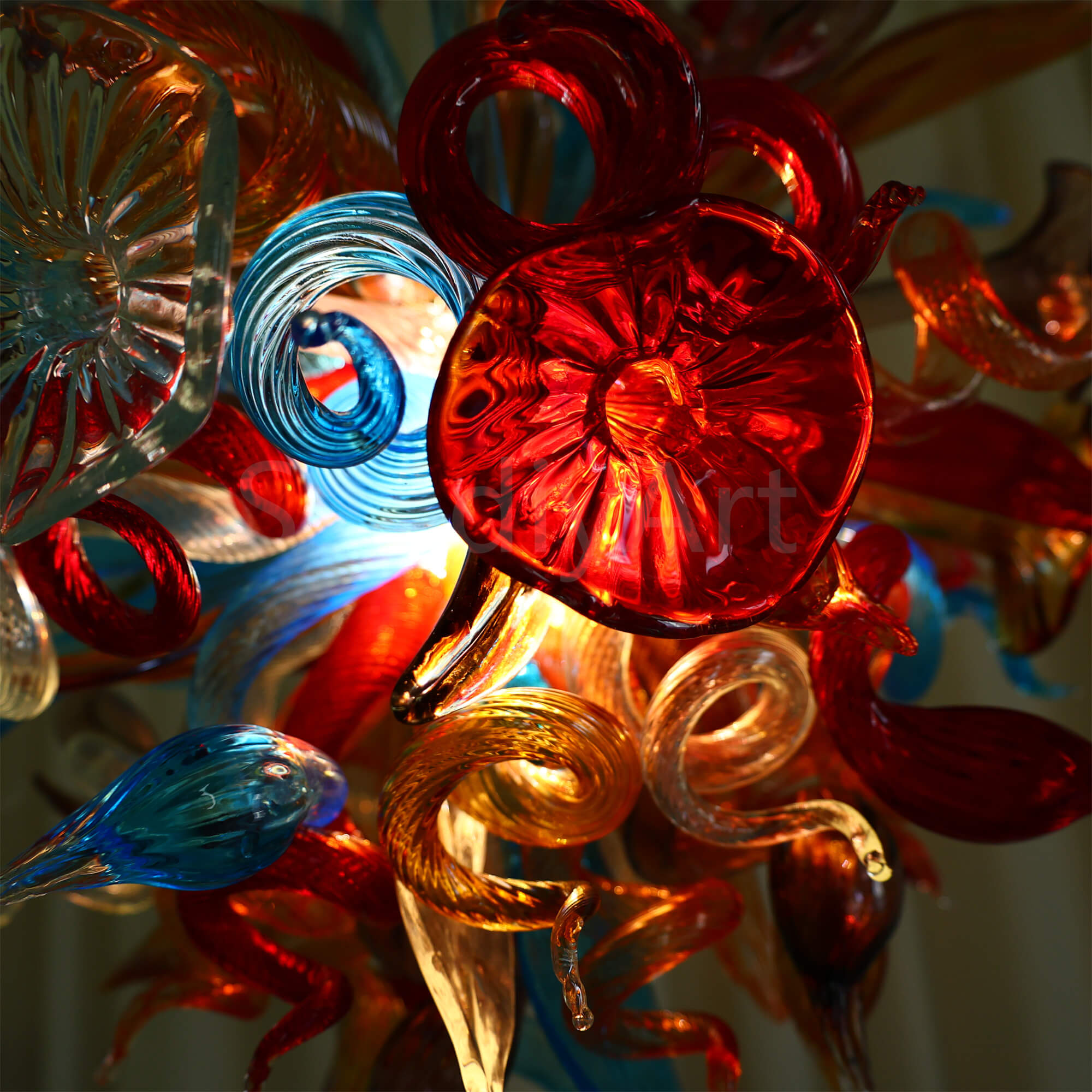 blown glass colorful flower chandelier
