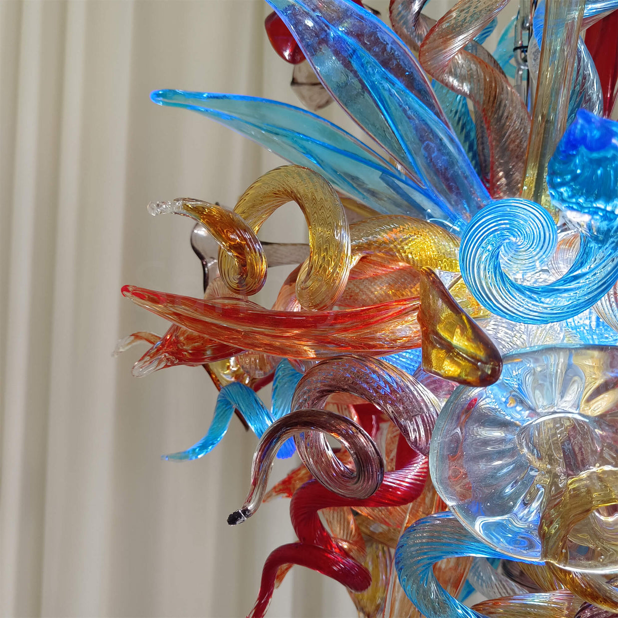 blown glass colorful flower chandelier