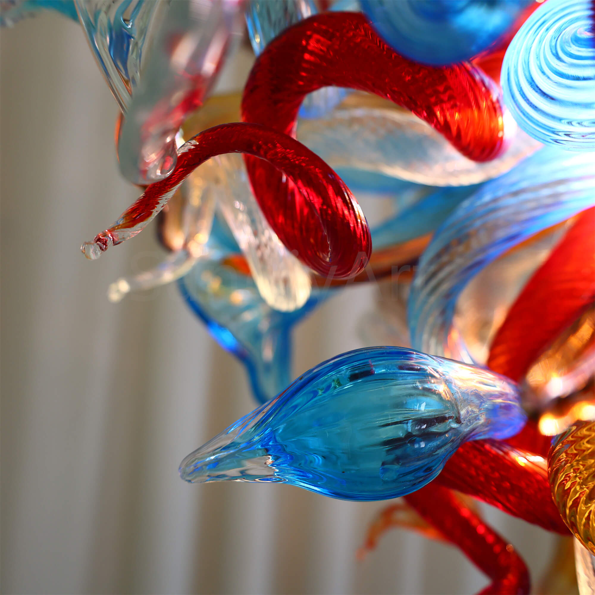 blown glass colorful flower chandelier