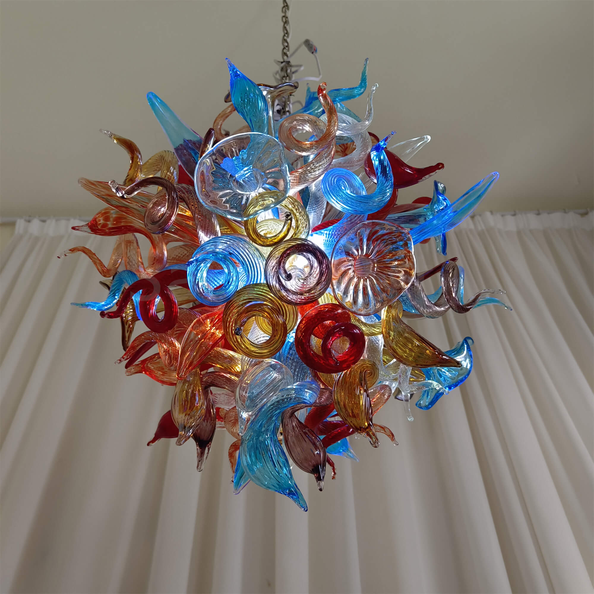 blown glass colorful flower chandelier