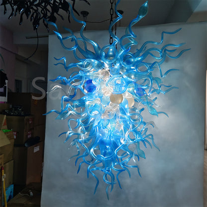 130cm tall DIY handblown glass blue chandelier staircase decoration