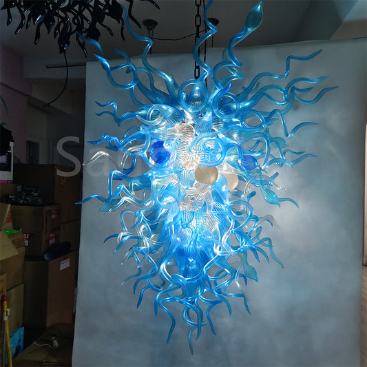 130cm tall DIY handblown glass blue chandelier staircase decoration